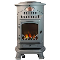 Poêle à gaz Fonte véritable 3.4KW Gris Souris Effet feu Provence UNIVERSAL
