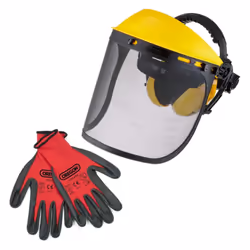 Protection totale du visage pendant vos travaux de coupe, débroussaillage et de tonte. Kit comprenant : Visière Casque anti-b ...