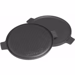 Plaque de cuisson en fonte émaillée avec un coté lisse et un coté strié. Diamètre 35 cmCompatible avec barbecues à charbon ou ...