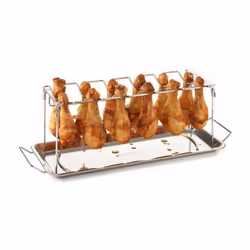 Des chicken wings faits maison !Ce support en acier inoxydable vous permettra de faire cuire jusqu'à 12 ailes de poulet au ba ...