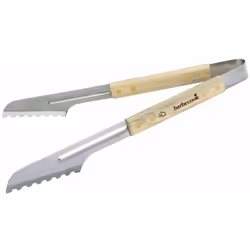 Pince en acier inoxydable pour saucisses avec manche en bois de bouleau, comporte le label FSC. L : 40 cm