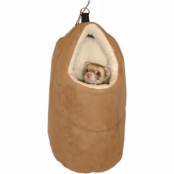 Maison pour furet en daim. couleur brun . dimension 18 x 21 x 31 cm. mousqueton pour l'accrocher a la cage. Maison pour furet ...
