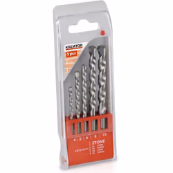 Forets à béton Kréator en coffret de 5 mèches. Coffret 5 mèches : Diamètres 4, 5, 6, 8 et 10 mm