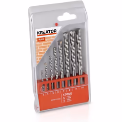 Forets à béton Kréator en coffret de 8 mèches. Coffret 8 mèches : Diamètres 3, 4, 5, 6, 7, 8, 9 et 10 mm