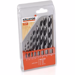 Forets à bois Kréator en coffret de 8 mèches. Coffret 8 mèches : Diamètres 3, 4, 5, 6, 7, 8, 9 et 10 mm