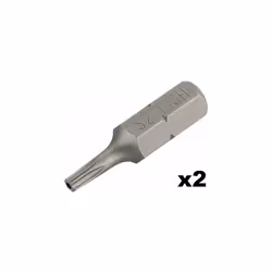 2 embouts de vissage en acier de qualité S2 pour usage intensif. Emmanchement 6 pans 1/4’’ - 6,35 mm. Torx 25 - 25 mm