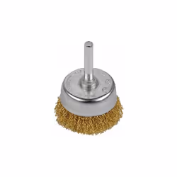 Brosse "soucoupe" avec fils ondulés en acier laitonné. Le revêtement en cuivre protège de l’oxydation. Pour enlever la rouill ...