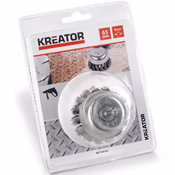 Brosse Kréator forme coupelle. Fils d'acier torsadés. Diamètre 65 mm. Diamètre de l'axe 6 mm. Vitesse de rotation maximale 25 ...