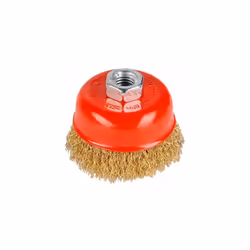 Brosse "soucoupe" avec fils ondulés. Le revêtement en cuivre protège de l’oxydation. Pour enlever la rouille, la peinture, le ...