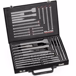 Contenu de la malette : 1 Burin pointu de type SDS-plus: 14x14 mm 1 Burin pointu de type SDS-plus: 13x247 mm 1 Burin plat de ...