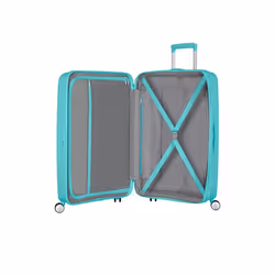 American Tourister Sounbox Valise à 4 roues Extensible 77cm, Chariot, Casque à coque dure, Bleu, Poolside Blue, Large, Polypr ...