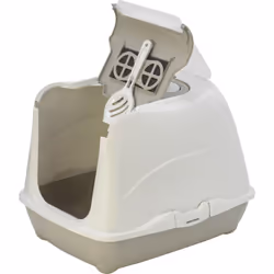 Maison de toilette pour chat Loki classic M 38 x 50 x 37 cm. Poignée pratique intégrée au couvercle. Porte battante semi-tran ...