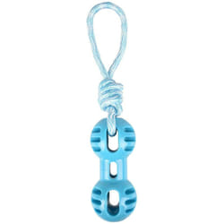 Jouet Haltère + corde à tirer bleu 34.5 cm. rudo. en tpr. pour chien. Flamingo
