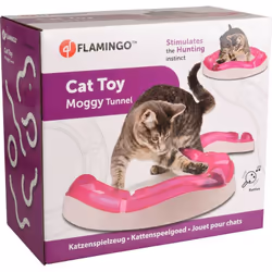 Tunnel MOGGY jeu pour chat ø 38.5 cm x 7 cm x 7.7 cm. rose. Jouet interactif • 1 balle avec hochet. • 7 parties différentes q ...
