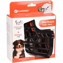 Muselière SILAS XL noir 40 cm 44-59 cm. pour chien. Avec sangle en nylon réglable. Avec protège-nez souple. Empêche votre chi ...