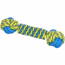 Jouet Balle nouée Cordon Bleu & Jaune jouet flottant couleur jaune et bleu balle a chaque bout ø 7cm x longueur total 28 cm ø ...