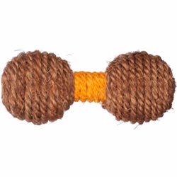 Jouet Justo Haltère 11.8 x 5 cm Brun & Jaune pour chat Fabriqué en plastique avec une corde en sisal pour des heures de plais ...