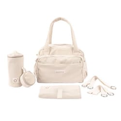 doomoo - Sac à langer Bebe Fluffy - Grande Contenance 24L - Nombreuses Poches - 8 Accessoires Inclus dont Matelas à Langer - Beige