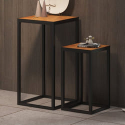 Lot de 2 sellettes carrées en bois exotique - MAJA