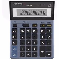 ACROPAQ Calculatrice de bureau- Écran 12 chiffres- Dual Power- 350g- Gris