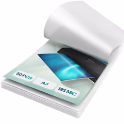 ACROPAQ 50 Feuilles Plastifieuses A3 - 125 mic- 50 pochettes de Plastification Standard- Brillantes- Qualité- Coins arrondis