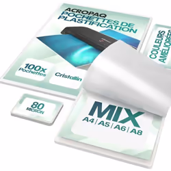 ACROPAQ 100 Feuilles Plastifieuses (20 x A4 A5 A6 40 x A8) 80 mic- 100 pochettes plastifieuses Différentes tailles- bord arro ...