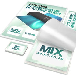 ACROPAQ 100 Feuilles Plastifieuses (20 x A4 A5 A6 40 x A8) 80 mic- 100 pochettes plastifieuses Différentes tailles- bord arrondi