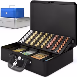 ACROPAQ Caisse monnaie Professionnelle XL 36x27x11cm- Coffret Monnaie Acier- Monnayeur 2 clés Compartiments monnaie- Poignée