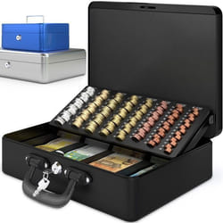 ACROPAQ Caisse monnaie Professionnelle XL 36x27x11cm- Coffret Monnaie Acier- Monnayeur 2 clés Compartiments monnaie- Poignée
