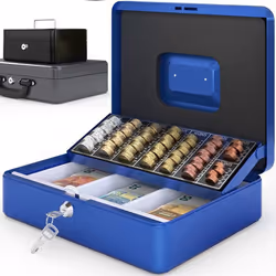 ACROPAQ Caisse monnaie 30x24x9cm- Coffret Monnaie en Acier- Monnayeur 2 clés Compartiments à monnaie- Poignée de Transport
