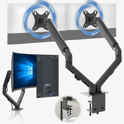 ACROPAQ Support Écran PC Double 17 à 27- Bras 2 Ecrans Universel à Ressort- Rotation 360°- Rehauseur decrans - Montage Rapide