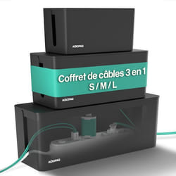 ACROPAQ 3 Boite cache cable- 3 Boite rangement cable 3 en 1- 3 tailles (S M L)- cache multiprise- ABS- Noir