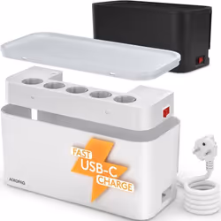 ACROPAQ Boite Cache Cable Cache multiprise - Avec multiprise intégrée USB-C USB-A Boîte de Rangement pour Câble - Blanc