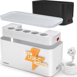 ACROPAQ Boite Cache Cable Cache multiprise - Avec multiprise intégrée USB-C USB-A Boîte de Rangement pour Câble - Blanc
