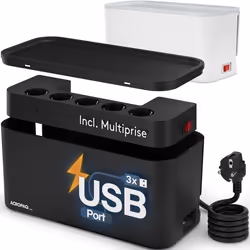ACROPAQ Boite Cache Cable - 5 Prises 3 USB A Range Cable avec Cache Multiprise Boîtier de Rangement avec Cache Prise Electriq ...