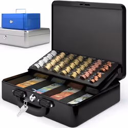 ACROPAQ Caisse monnaie Professionnelle 30x25x9cm- Coffret Monnaie Acier- Monnayeur 2 clés Compartiments à monnaie- Poignée