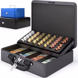 ACROPAQ Caisse monnaie Professionnelle 30x25x9cm- Coffret Monnaie Acier- Monnayeur 2 clés Compartiments à monnaie- Poignée