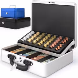 ACROPAQ Caisse monnaie Professionnelle 30x25x9cm- Coffret Monnaie Acier- Monnayeur 2 clés Compartiments à monnaie- Poignée