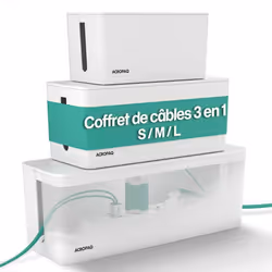 ACROPAQ 3 Boite cache cable- 3 Boite rangement cable 3 en 1- 3 tailles (S M L)- cache multiprise- ABS- Blanc