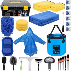 ACROPAQ Coffret Nettoyage Voiture XL- 30 accessoires- Kit Nettoyage Voiture- Lavage Voiture- Produit nettoyage véhicule