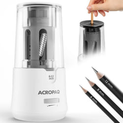 ACROPAQ Taille-crayon électrique Reservoir- Crayon 6-12 mm- Démarrage Arrêt automatiques- Pointe tranchant ou émoussé en 3-5 s