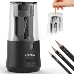 ACROPAQ Taille-crayon électrique Reservoir- Crayon 6-12 mm- Démarrage Arrêt automatiques- Pointe tranchant ou émoussé en 3-5 s Noir
