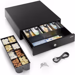 ACROPAQ Tiroir Caisse 42x41x10 cm- Compatible avec Caisse Enregistreuse RJ11 8 compartiments Monnaie & 4 billets Métal Robust ...