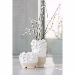 Cachepot anémone en céramique blanc - J-LINE - 25x17x21 cm