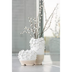 Cachepot anémone en céramique blanc - J-LINE - 25x17x21 cm