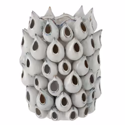 Vase Design Anémone Céramique 32cm Bleu