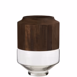 J-Line vase Rond Haut - bois/verre - marron foncé - large - 31 cm de hauteur