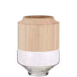 Vase Rond - J-LINE - 23 cm x 30.5 cm - Verre et Bois - Couleur Rose - Style Contemporain