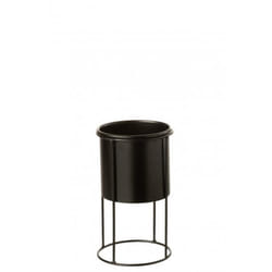 Cache pot sur pied en métal noir