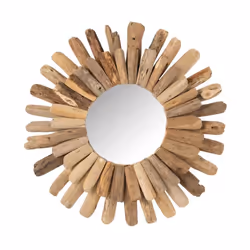 Miroir rond en bois flotté 52x52 Naturel